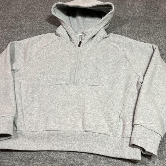 Athleta Hoodie Womens Medium Gray Half Zip Fleece Kangaroo Pocket Sweatshirt - Picture 3 of 10